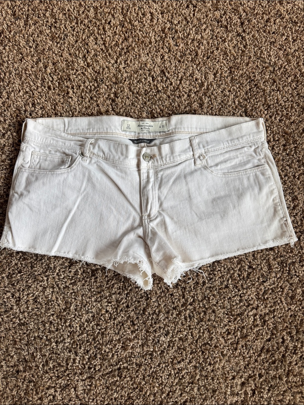 Abercrombie & Fitch White Denim Frayed Hem Shorts 12